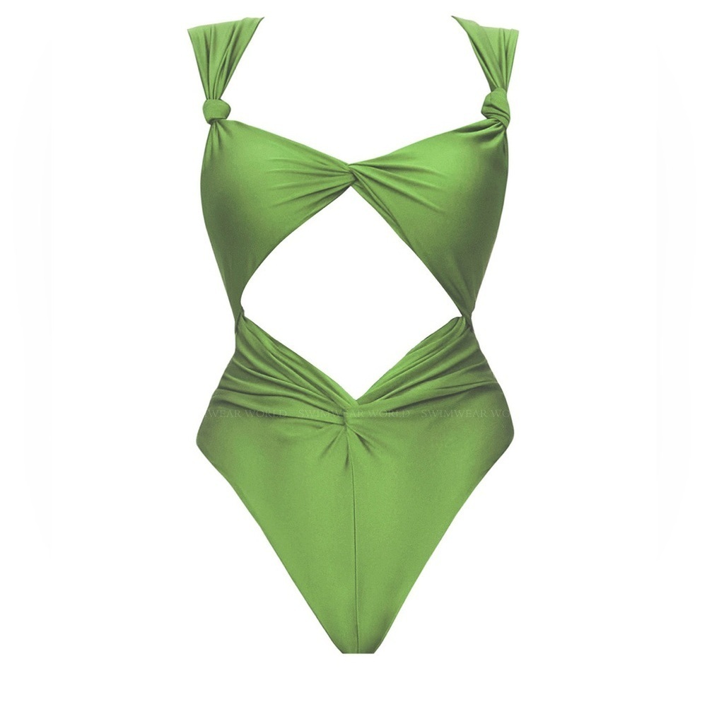 NWT Andrea Iyamah ($210) Rora Knotted One Piece Swimsuit (Aloe green) - small